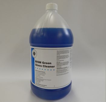 clear jug, dark blue liquid, blue stripe label